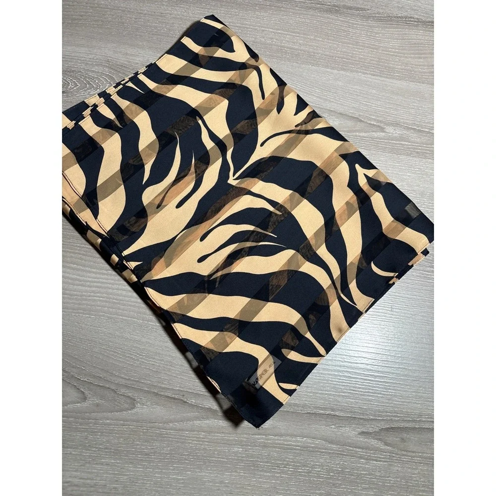 Kasper ASL Scarf Tan Black Zebra Animal Print Sheer Lightweight Rectangular Wrap